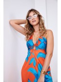 Maxi dress with cutouts and tied neckline, orange 110620 - Online store - Boutique